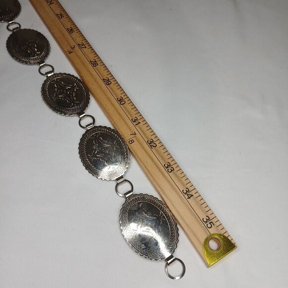 Concho Metal Discs Link Belt Etched Southwestern Design 36" Vintage 80s Runway - Picture 5 of 5